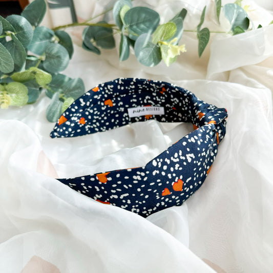 Navy and Orange Spot Knot Headband