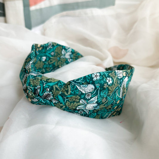 Strawberry Thief Turquoise Print Knot Headband